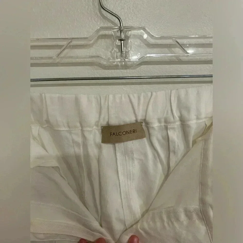 FALCONERI Linen blend white front pleat straight leg pants trousers size M
